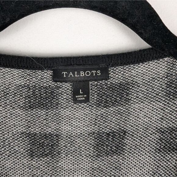 Talbots Black White Buffalo Check Plaid Wool Blend Sweater Jacket Cardigan Sz L - Picture 6 of 7